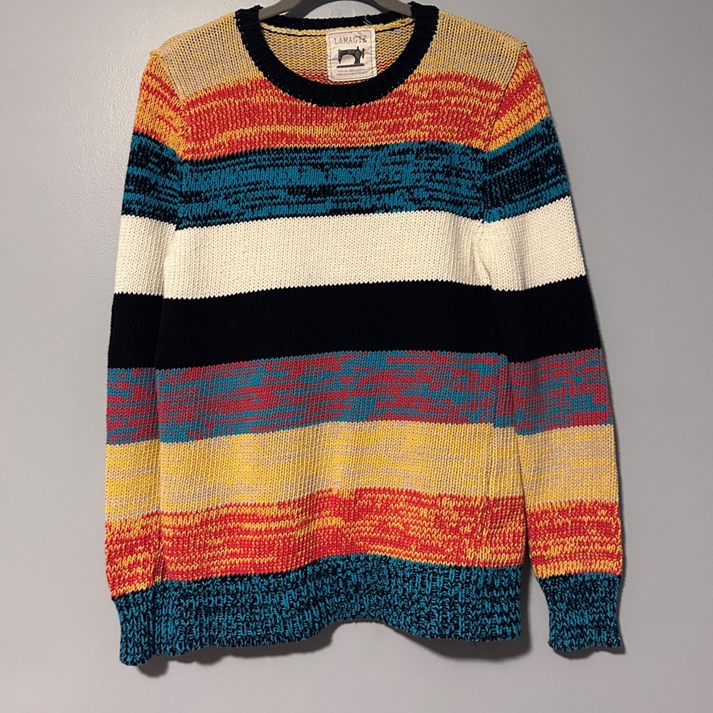 Handmade Colorful Striped Crewneck Sweater Cotton